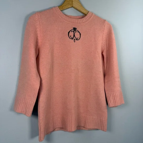 Juicy Couture Pink Cashmere Wool Sweater Pullover Embroidered Crew Women Medium - Picture 5 of 14